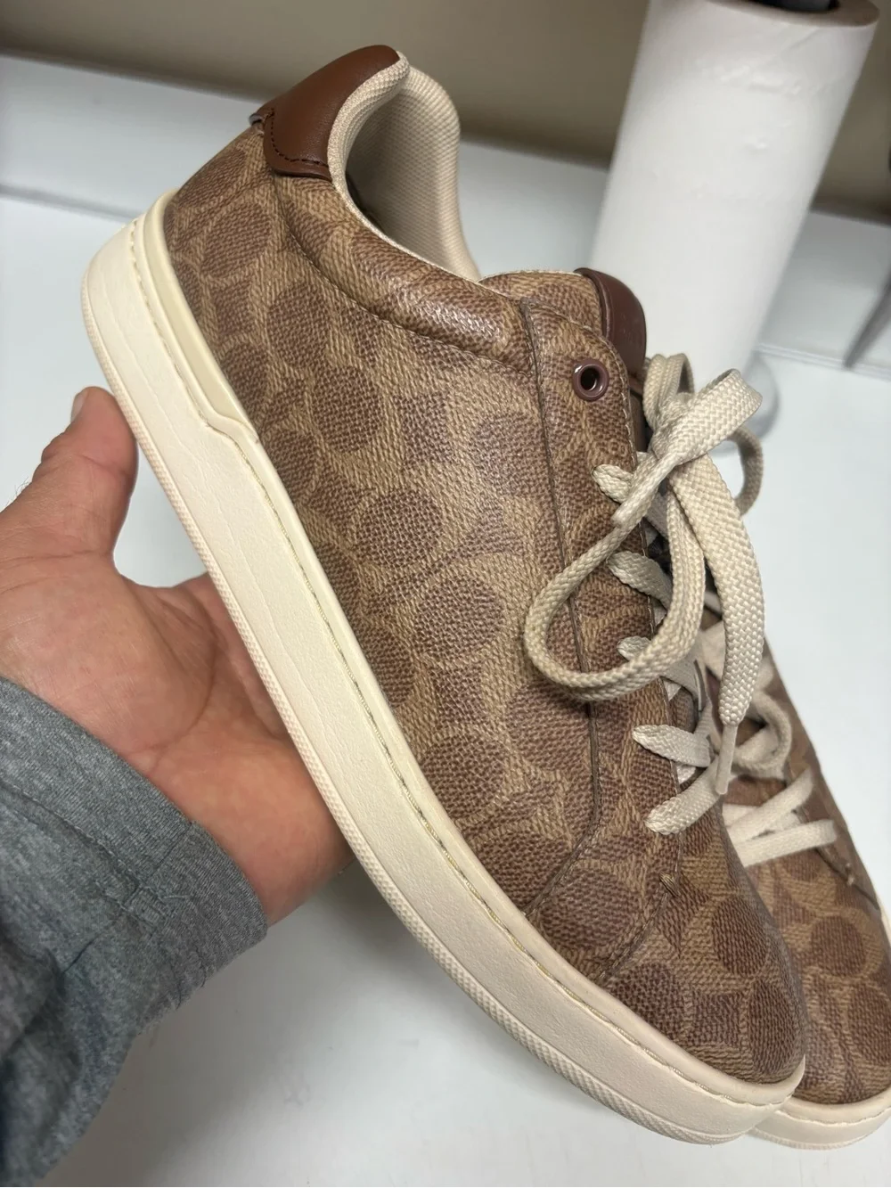 Women's High Line Signature Logo Coated Canvas Sneakers size 10B excellent